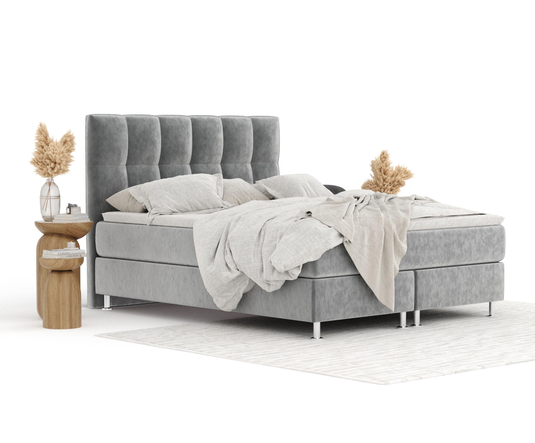 BOXSPRINGBETT Elisio Grau 140/200 cm mit Latex-Topper - Silberfarben/Grau, Holz/Holzwerkstoff (140/200cm) - Maison de Reve