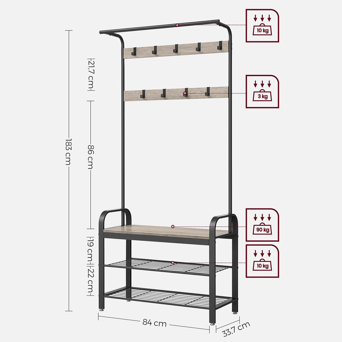 GARDEROBENSTÄNDER Helsinki - Weiß, Holzwerkstoff (70/175/32cm) - Hansiro