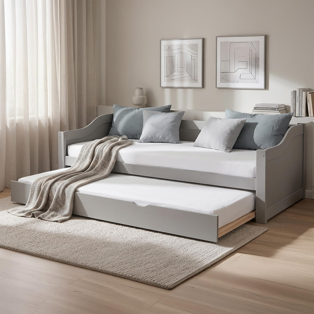 AUSZIEHBETT mit Matratze 90/200 cm Grau - Grau, Holz (90/200cm) - Homestyle4u