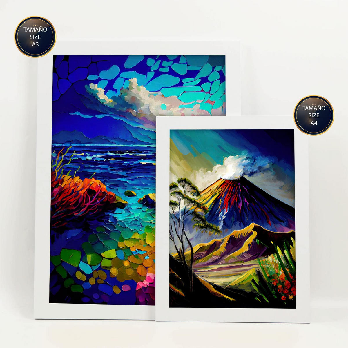 POSTER Set Mit 6 Berge Im Ölgemälde Stil A3 & A4 Weißer Rahmen - Weiß, Papier (29/3cm) - Nacnic