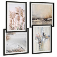 BILDER SET 4er Set - 50x50 cm & 40x60 cm Schwarzer Rahmen - Abstrakte Vegetationsmuster - Schwarz, Kunststoff (50/50cm) - TULUP