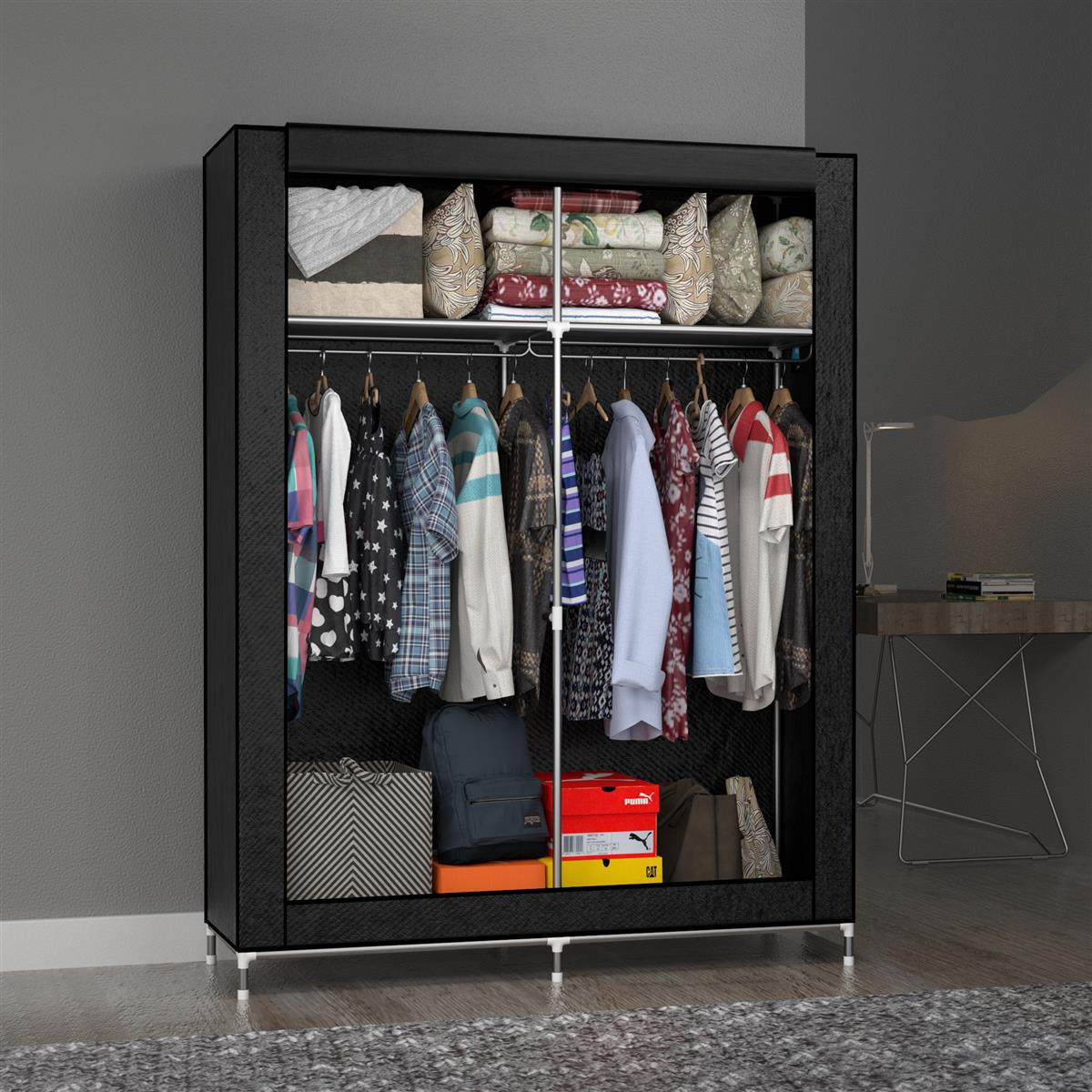 STOFFSCHRANK - Schwarz, Textil (45/170/108cm) - Intirilife