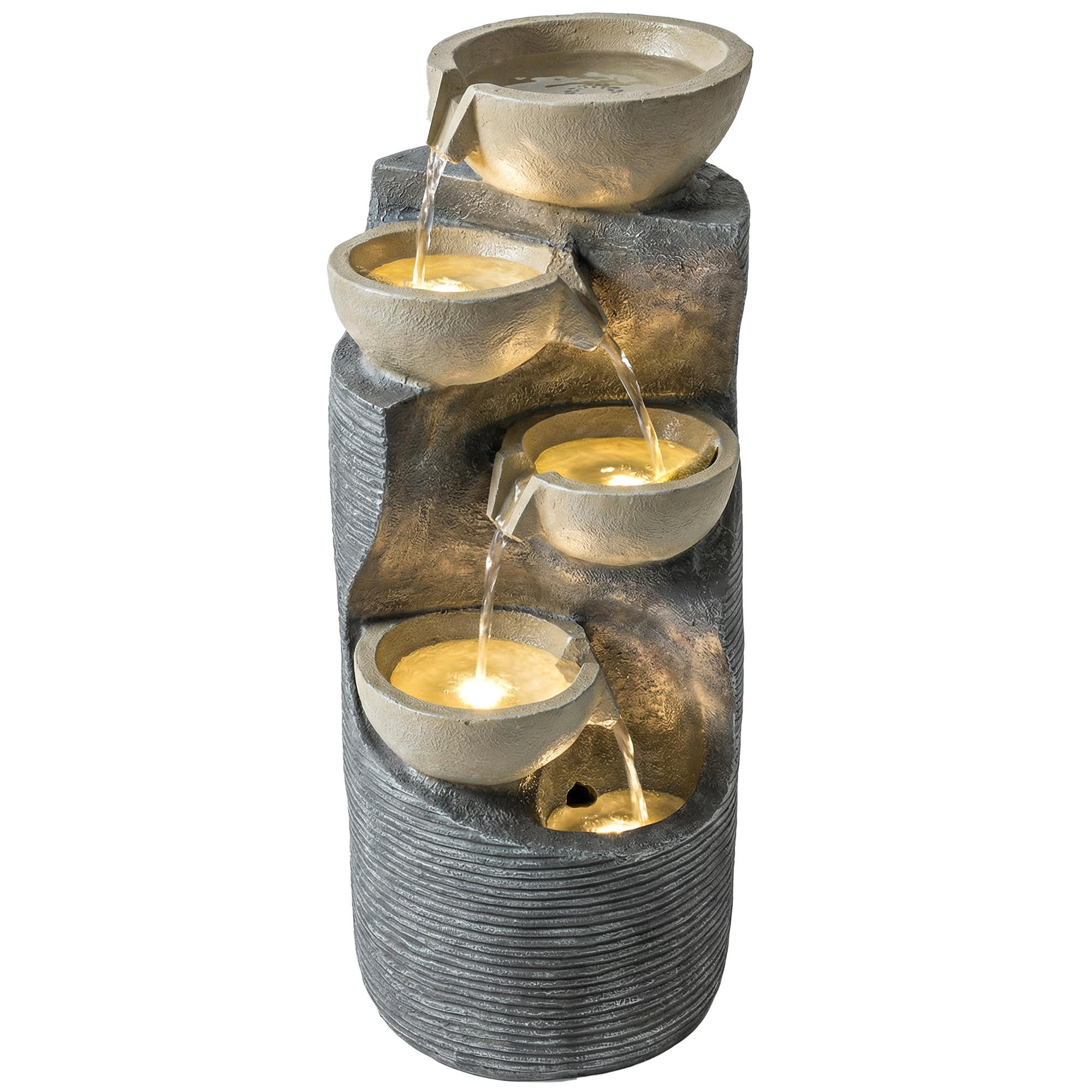 SPRINGBRUNNEN DE-10229 5-stufig mit LED, verstellbar Steinoptik - Grau, Kunststoff (33/31/80cm) - ComfortXL