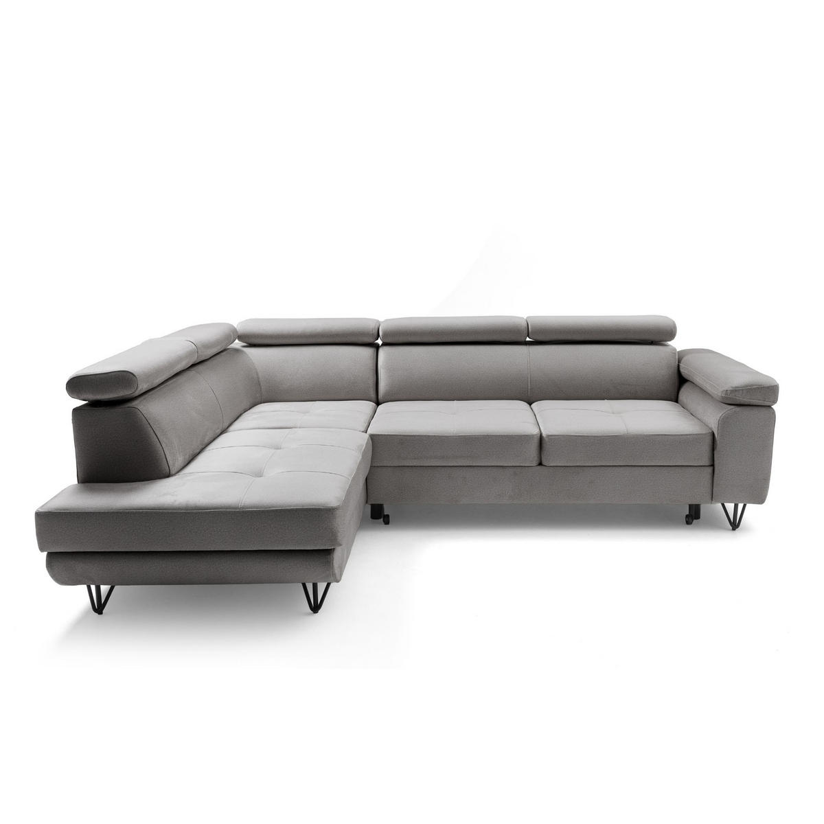 ECKSOFA JUNIOR L Links mit Schlaffunktion 194x128 Velours Hellgrau - Hellgrau/Schwarz, Holz/Textil (249/184cm) - Muffo