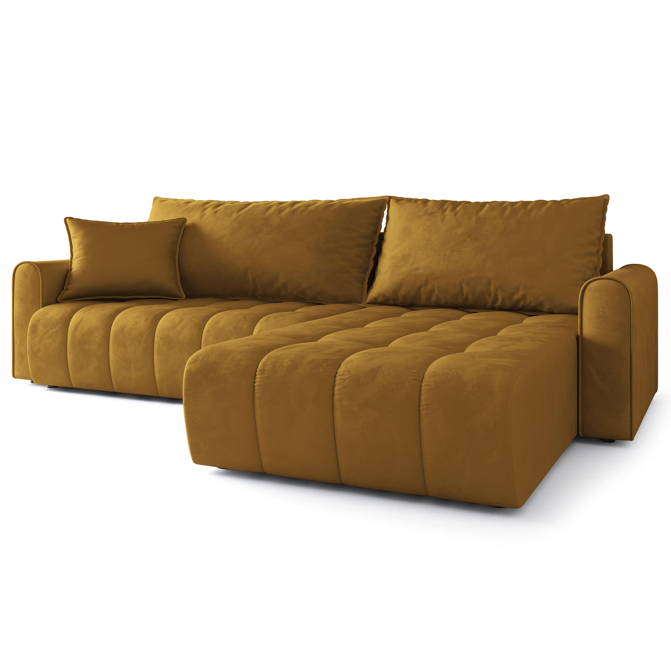 ECKSOFA FRIGA Gelb Velours-Stoff mit Schlaffunktion - Gelb, Holz (283/185cm) - MASSENO