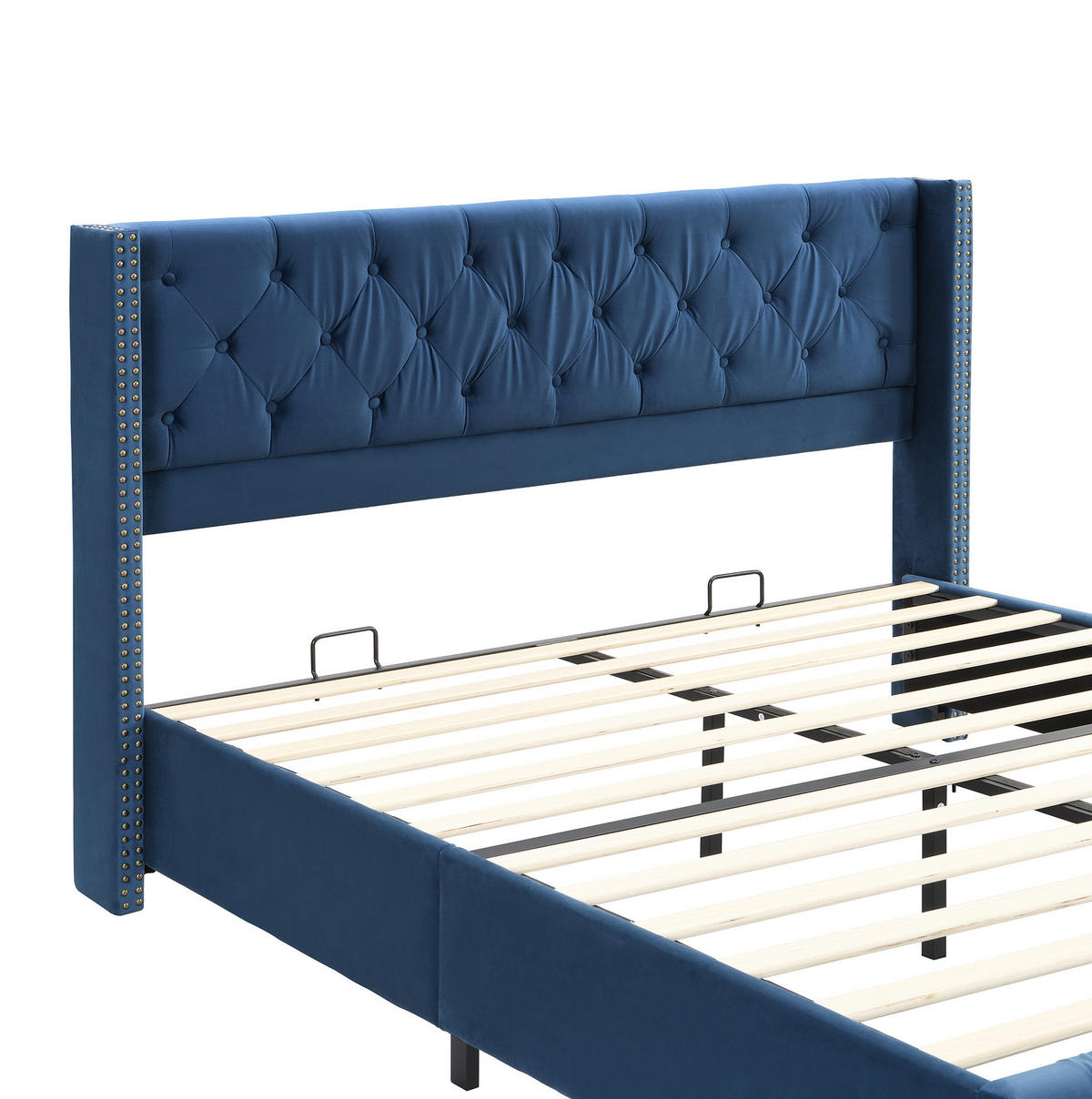 POLSTERBETT 160/200 cm Blau aus Samt mit Lattenrost - Blau, Textil (160/200cm) - OKMYHOME