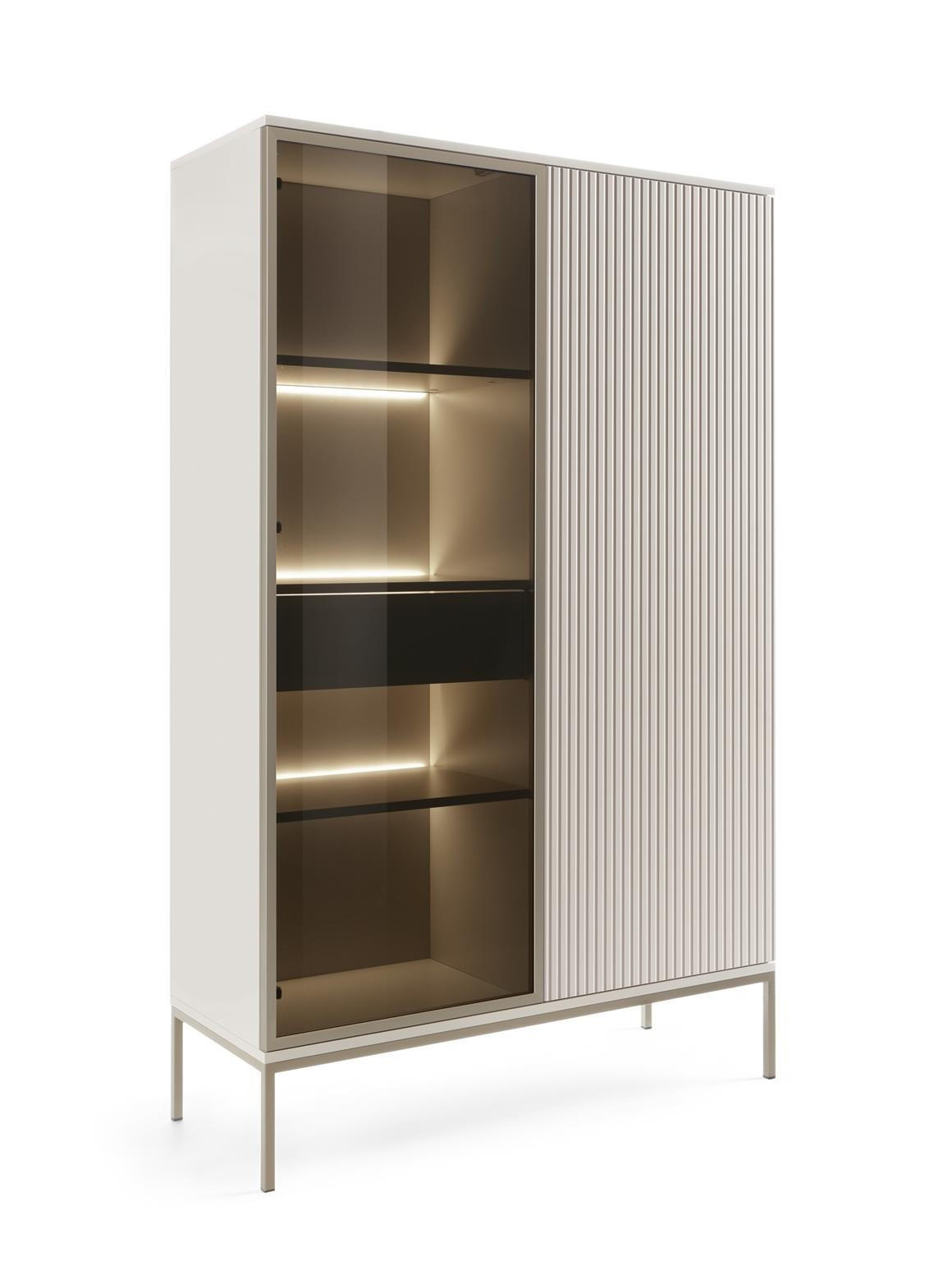 VITRINE Sentino Kaschmir, Zweitürige Hochvitrine mit LED - Kaschmir, Holzwerkstoff/Metall (104/166/39cm) - Bettso