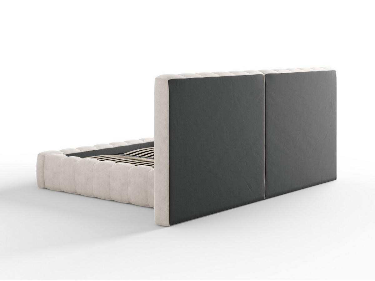BETT mit Bettkasten und Doppelkopfteil Kelp aus strukturiertem Stoff beige 140x200cm - Beige, Textil (140/200cm) - Micadoni