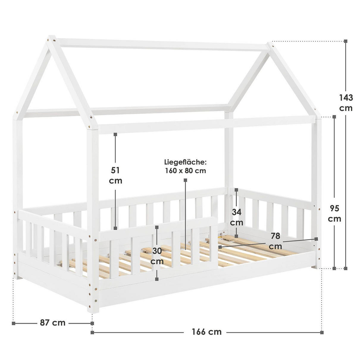 KINDERBETT Marli weiß 80x160 cm - Weiß, Holz (80/160cm) - Juskys