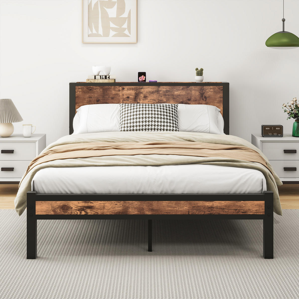 METALLBETT 140x200 cm Stauraum Kopfteil braun - Dunkelbraun, Holzwerkstoff (140/200cm) - LEBENLANG