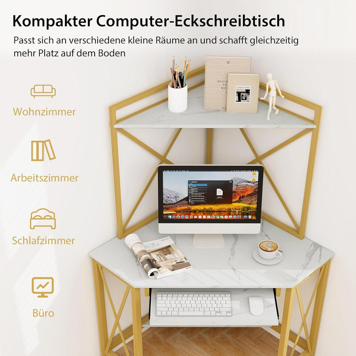 ECKCOMPUTERTISC 145 cm vit - Vit, Trä (75/113/145cm) - COSTWAY