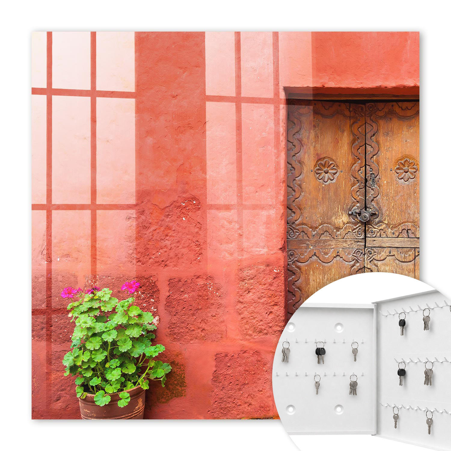 SCHLÜSSELBOX Weiß 30x30 cm – Türöffnung nach rechts - Rote Fassade - Rot, Metall (30/30/5cm) - TULUP