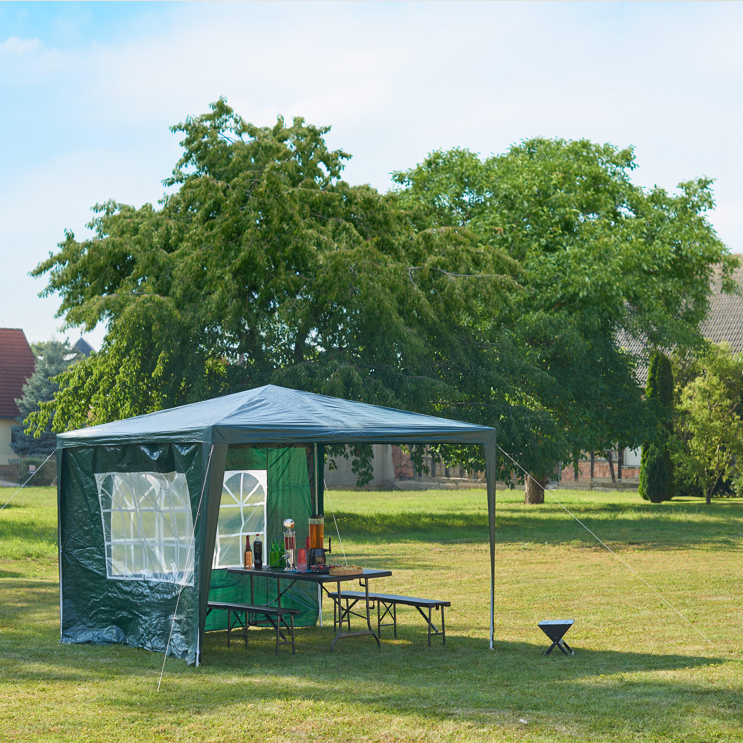 PAVILLON 3x3m - Dunkelgrün, Kunststoff/Metall (300/250/300cm) - Relaxdays
