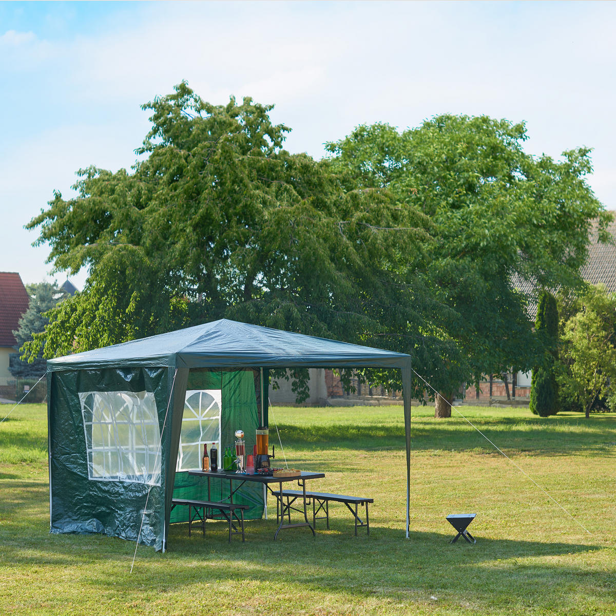 PAVILLON 3x3m - Dunkelgrün, Kunststoff/Metall (300/250/300cm) - Relaxdays