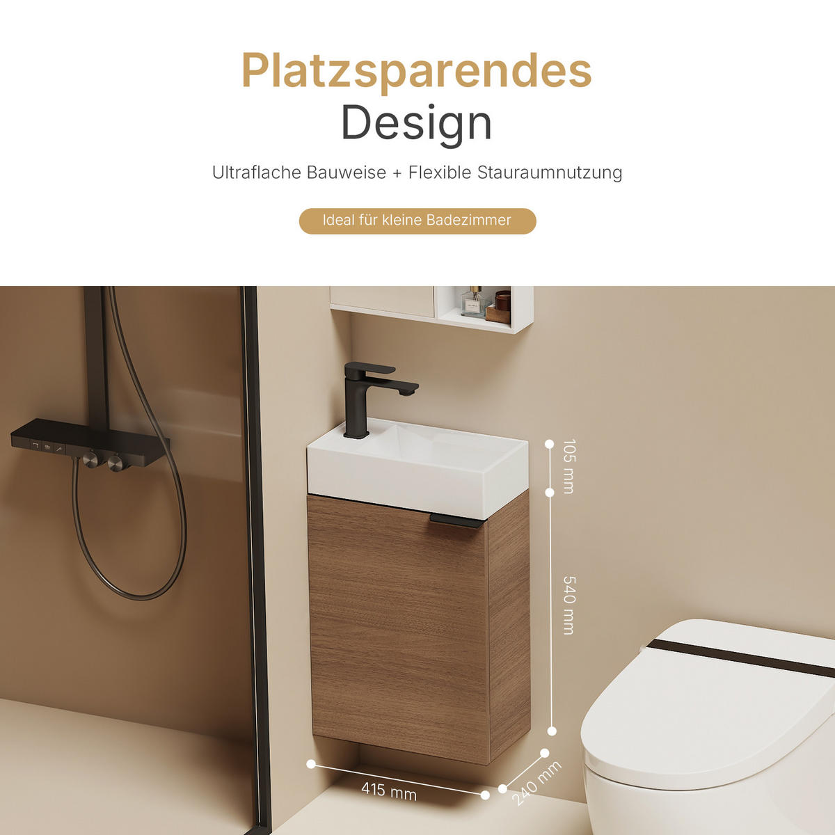 WASCHTISCHKOMBI 41,7 cm Sonoma-Eiche mit Keramik-Waschbecken - Schwarz/Sonoma Eiche, Holzwerkstoff (41.7/64.6/24cm) - EMKE