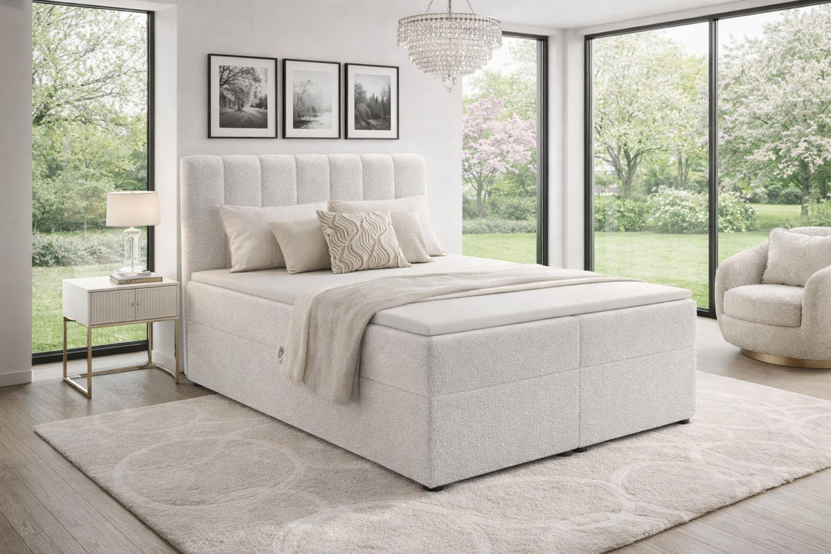 BOXBETT VINCENT 200/200 in Boucle Weiß H3 - Weiß, Holz/Holzwerkstoff (200/200cm) - Deine Möbel 24