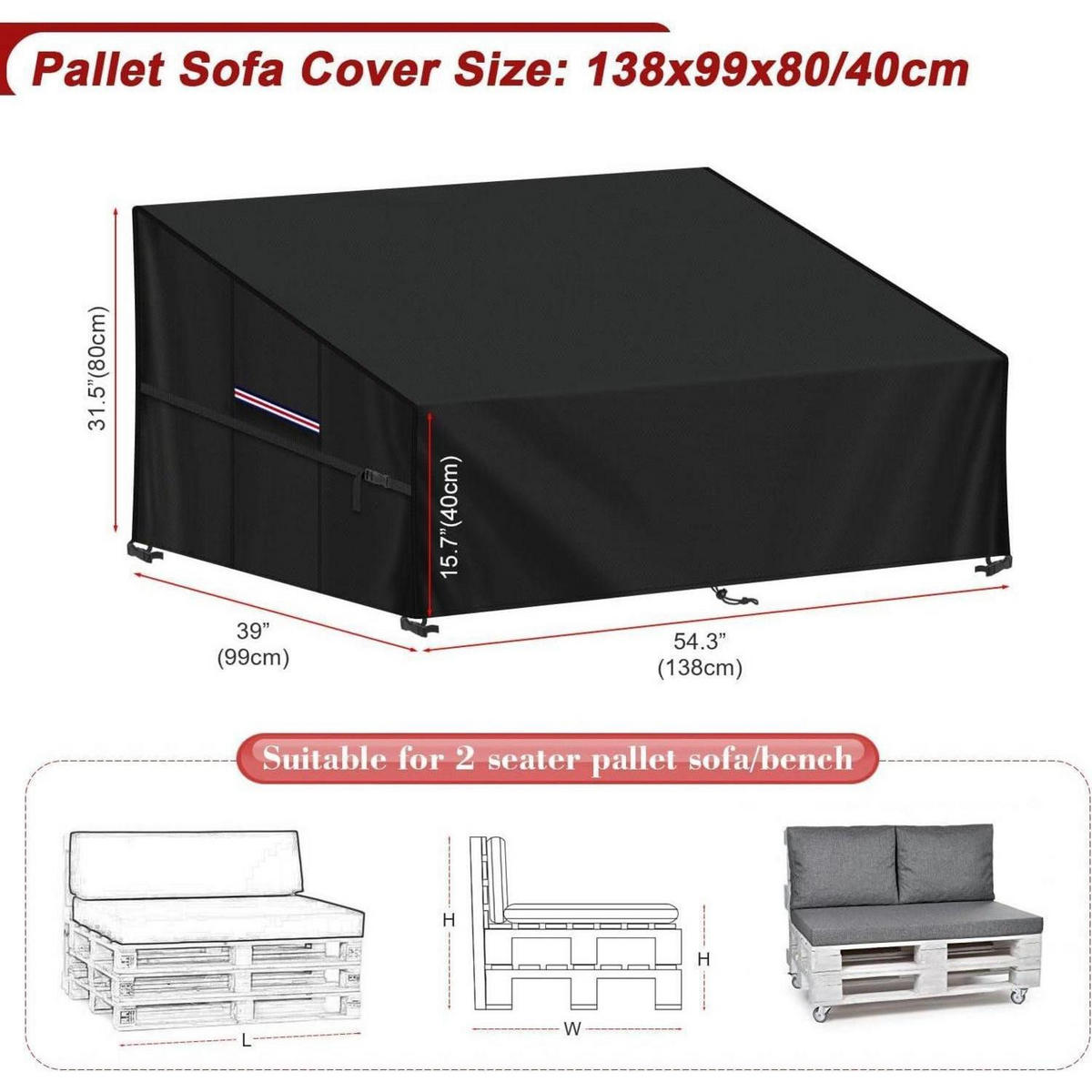 ABDECKHAUBE für Palettenmöbel 138x99x80/40cm - Schwarz, Textil (1/1/1cm)