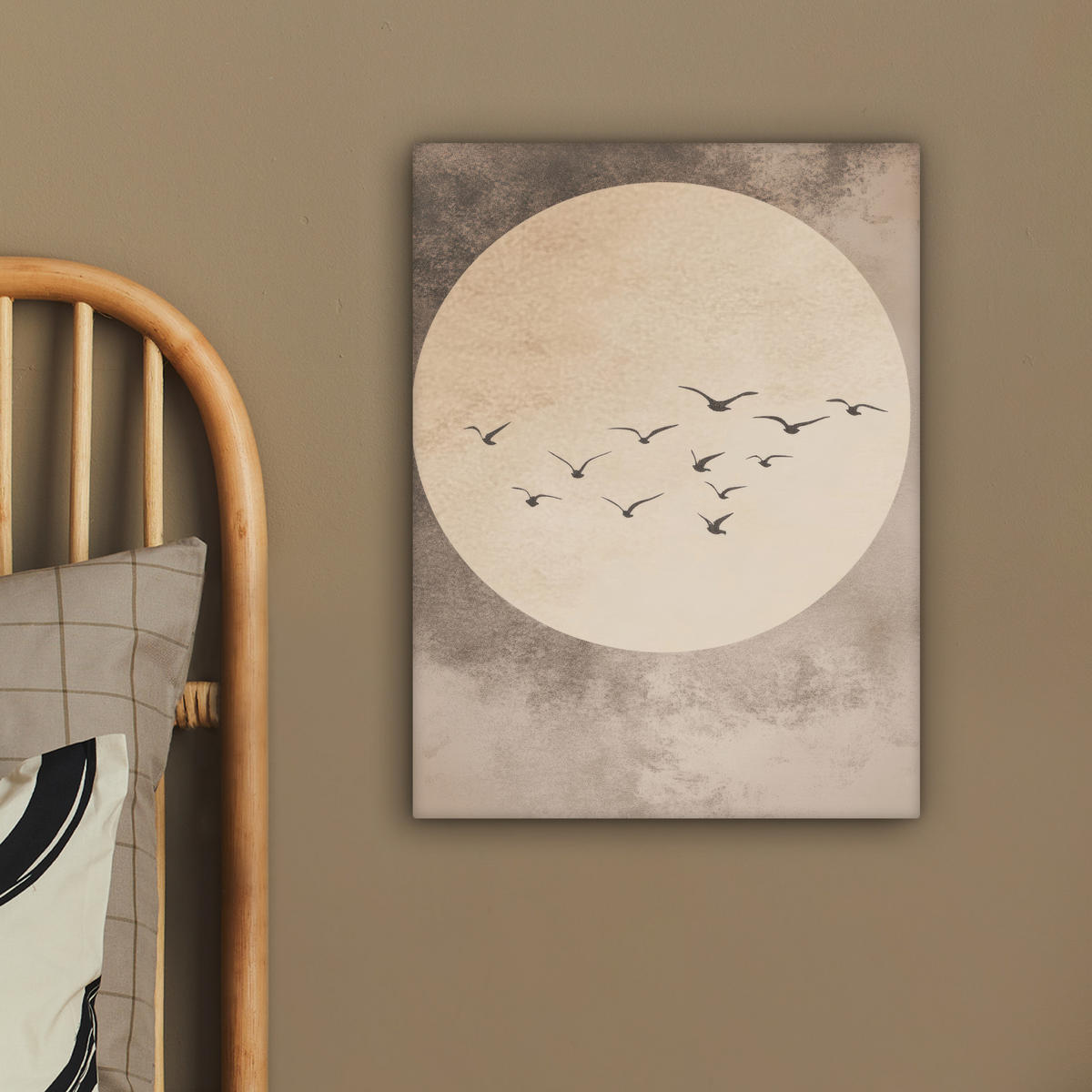 LEINWANDBILD Vogel - Beige - Japanisch 30x40 cm - Taupe, Textil (30/40cm) - MuchoWow