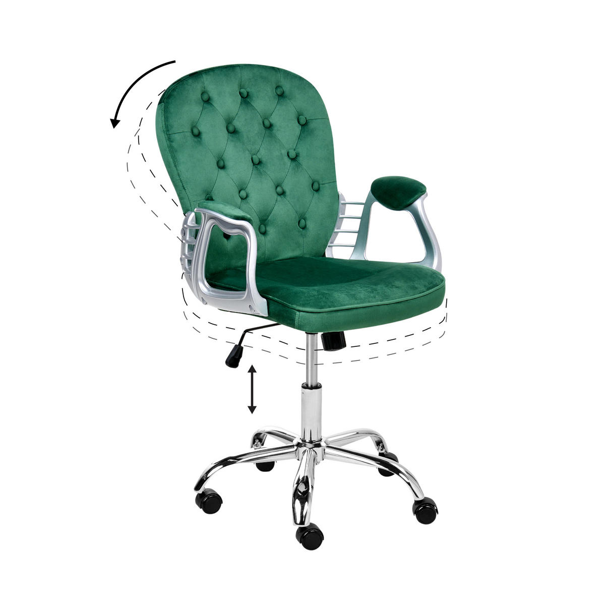 SCHREIBTISCHSTUHL Samtstoff Grün Princess - Grün, Textil (58/93/58cm) - Beliani