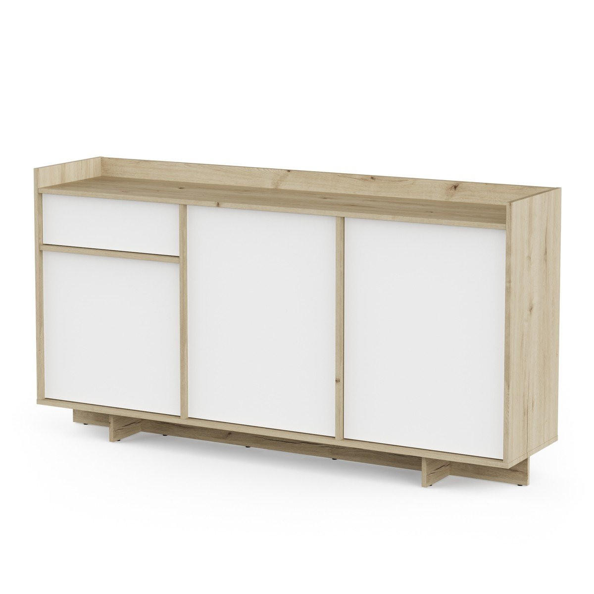 SIDEBOARD mit 3 Türen und 1 Schublade, Dekor Eiche royal und Weiß 157,4/35,9/82,3 cm - Apfelbaumfarben, Holzwerkstoff (35.9/82.3/157.4cm) - Calicosy