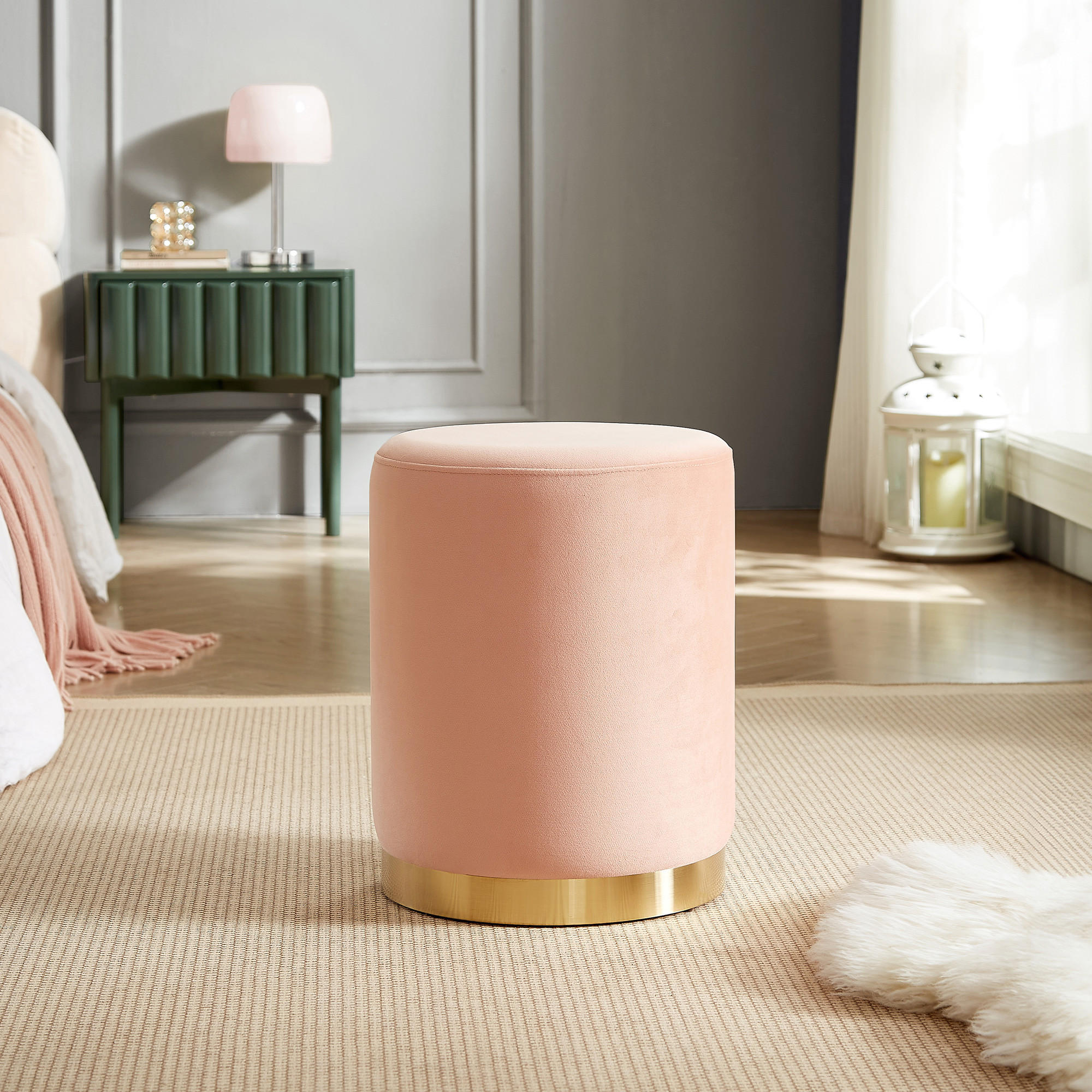 SITZPUFF Charlotte I Samt in Puderrosa und goldfarbenes Metall - Pink, Holzwerkstoff/Textil (35/43/35cm) - Sicaan