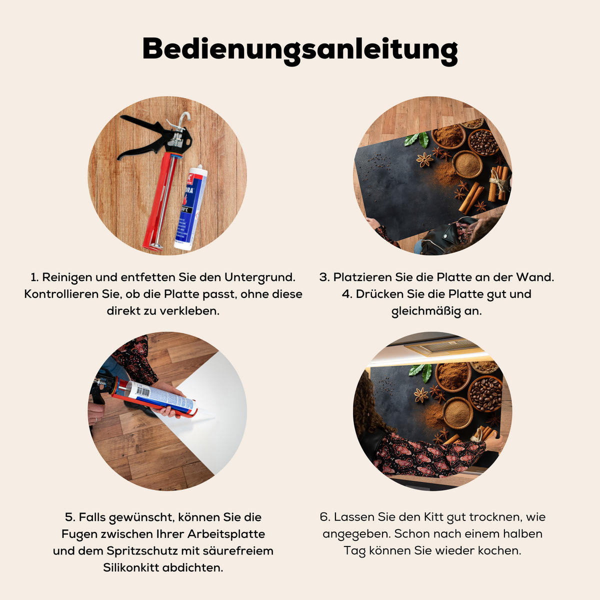 SPRITZSCHUTZ KÜCHE Zimt - Beton - Kaffee - Zimtstangen - Gewürze 90x60 cm - Mokka, Metall (90/0.3/60cm) - MuchoWow