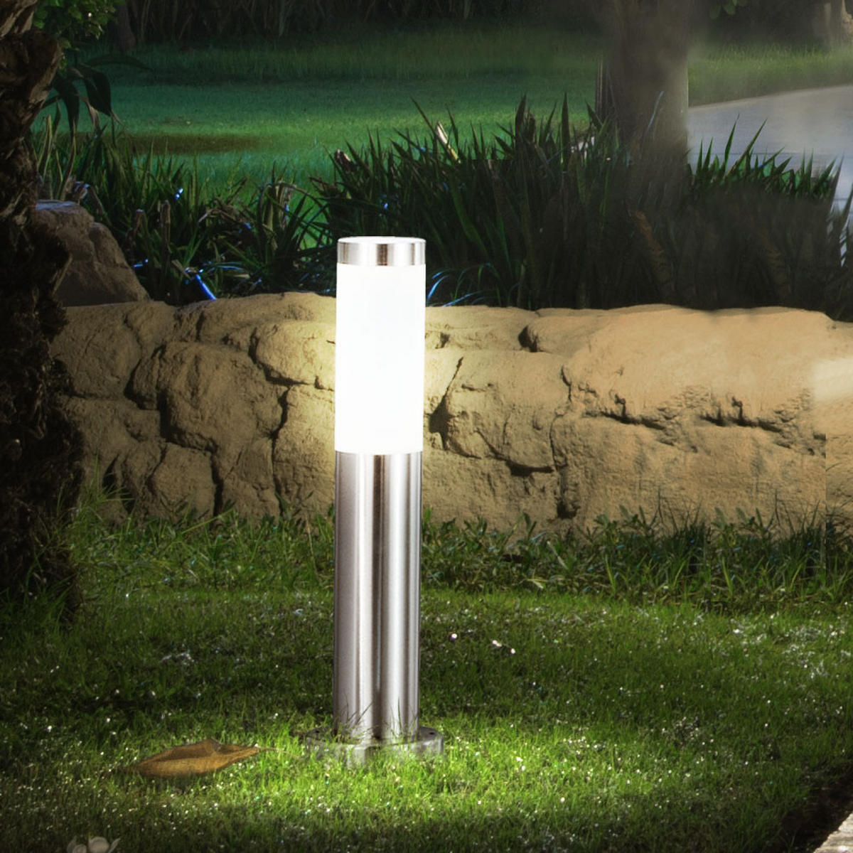 LED SOCKELLEUCHTE Edelstahl Silber 2er Set - Silberfarben, Metall (12.5/12.5/45cm)