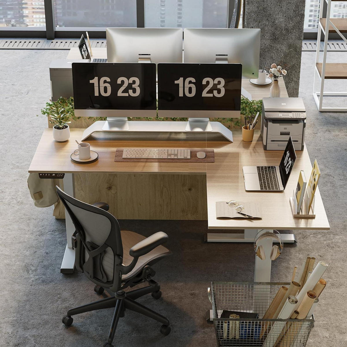 STEHSCHREIBTISCH L-Form Hell Walnuss 160 x 120 cm - Braun, Holzwerkstoff (120/160/70cm)