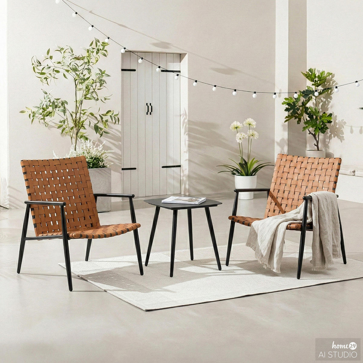 BALKONSET - 3-teilig - Stahl / Polyrattan - Braun - Braun, Glas/Kunststoff - home24