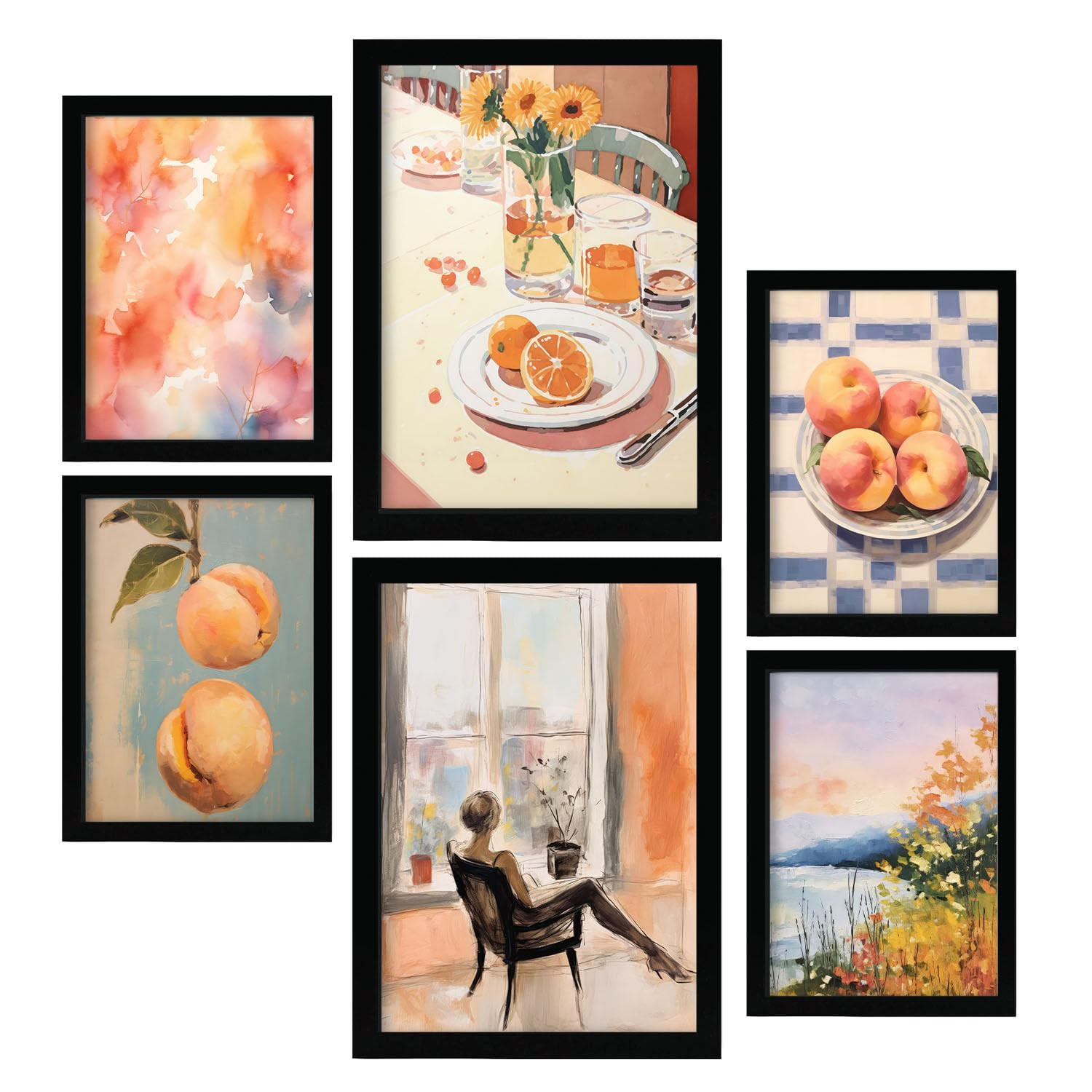 POSTER Set Mit 6 Vom Fenster A3 & A4 Schwarzer Rahmen - Schwarz, Papier (29/3cm) - Nacnic