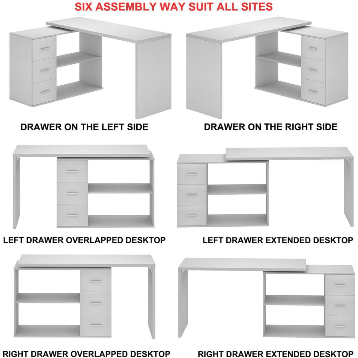 SCHREIBTISCH mit Schubladen flexibel 140 x 50 x 76 cm - Weiß, Holzwerkstoff/Metall (50/140/76cm) - Quality Elegance