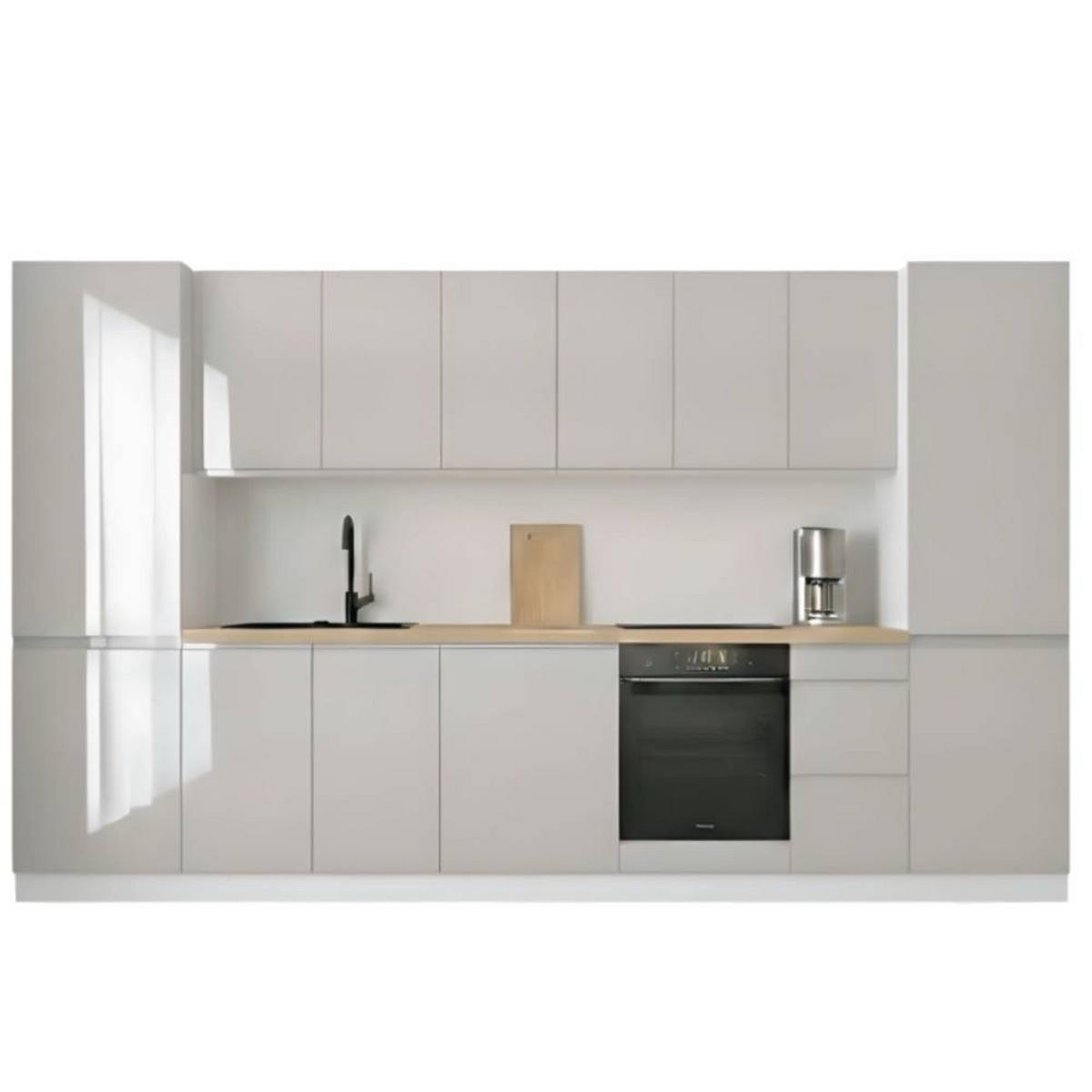 KÜCHENZEILE 360 cm - Aspen KA10-M360 - in Grau/Hochglanz - Grau, Holz (360/212/58cm)