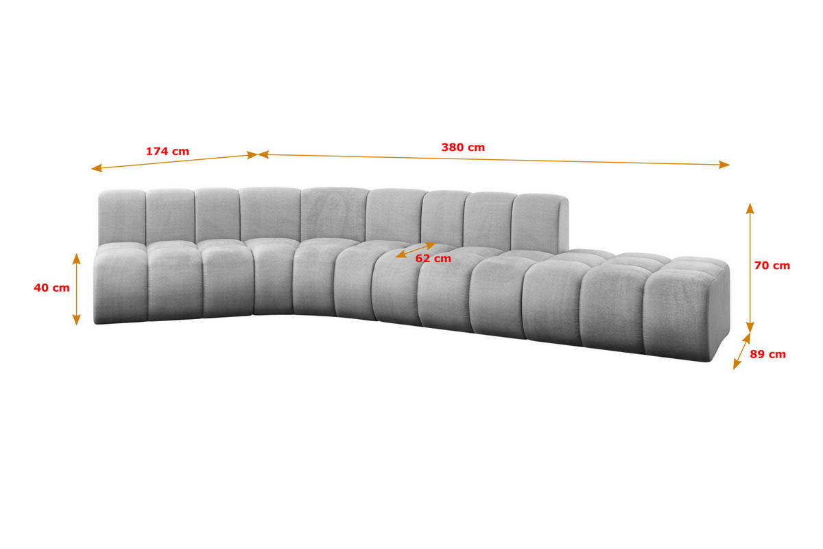 ECKSOFA modulares Sofa Brilo-L1 - 380x174x70 cm Grau - Hellgrau, Holzwerkstoff/Textil (380/174cm) - ALTDECOR