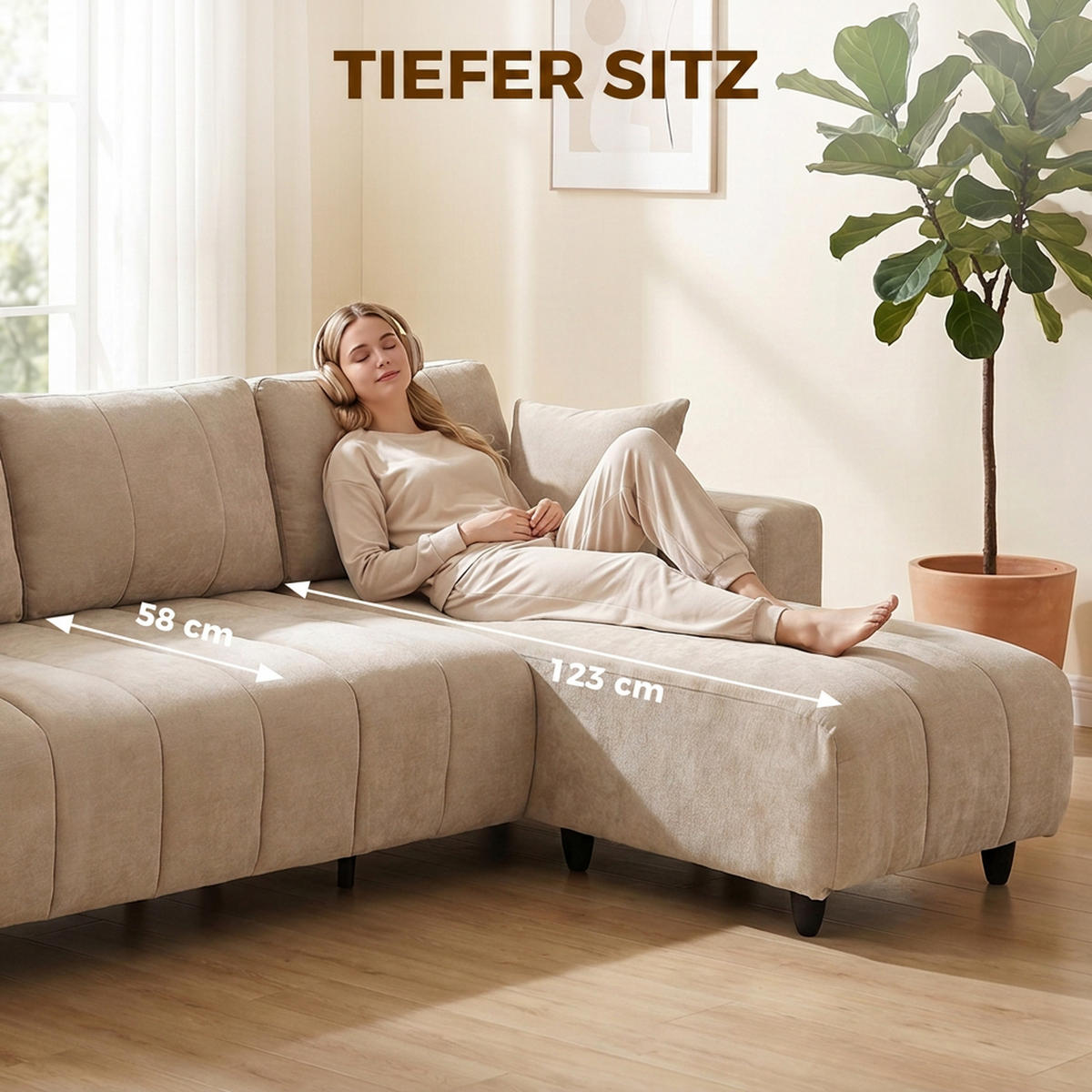 ECKSOFA Polyester Stahl Beige - Beige/Schwarz, Kunststoff/Textil (61.4/95.3cm) - HOMCOM