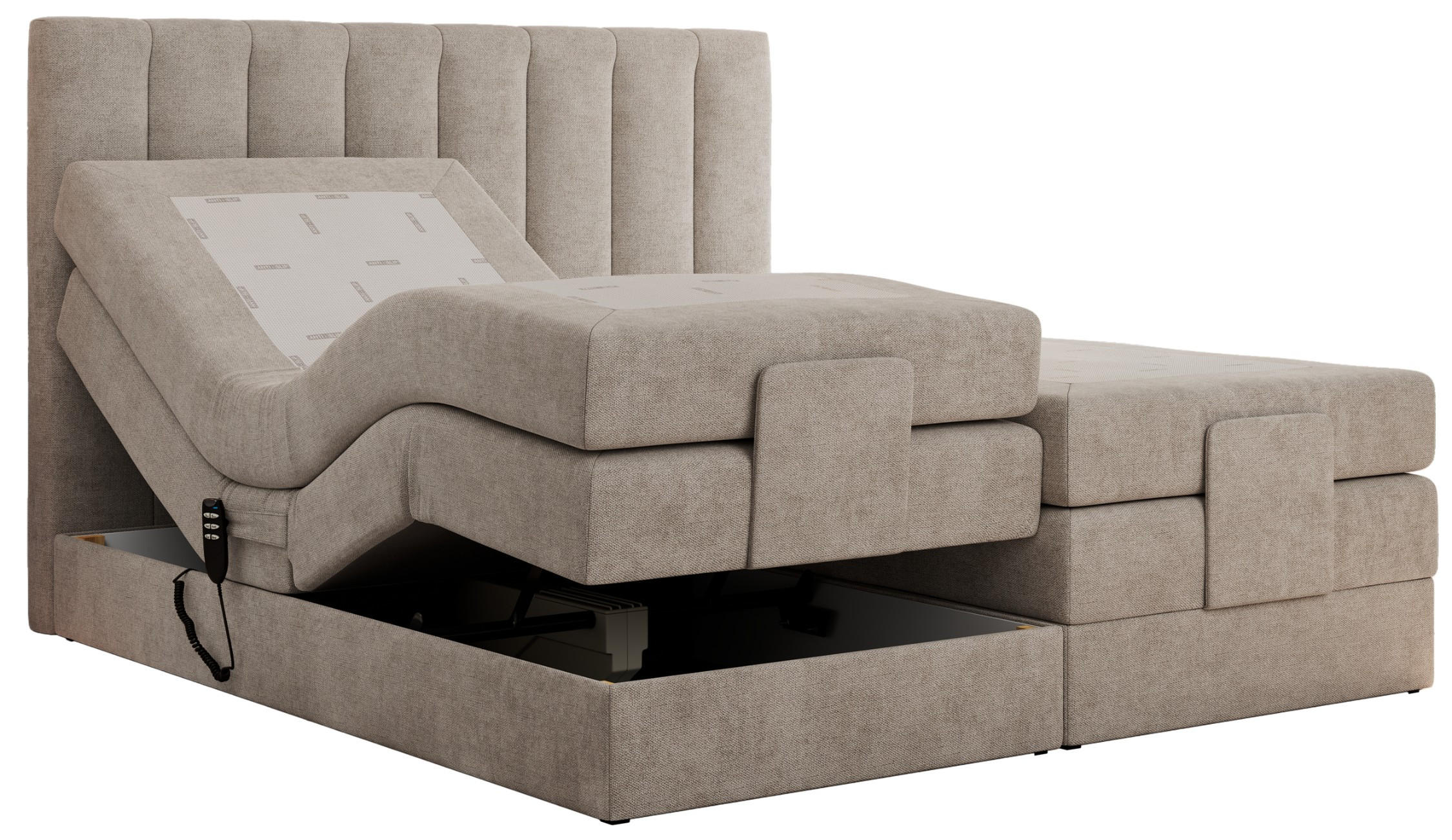 BOXBETT COMFORTO 140/200 - Beige Struktur - H3 - Beige, Holz/Textil (140/200cm) - MKS