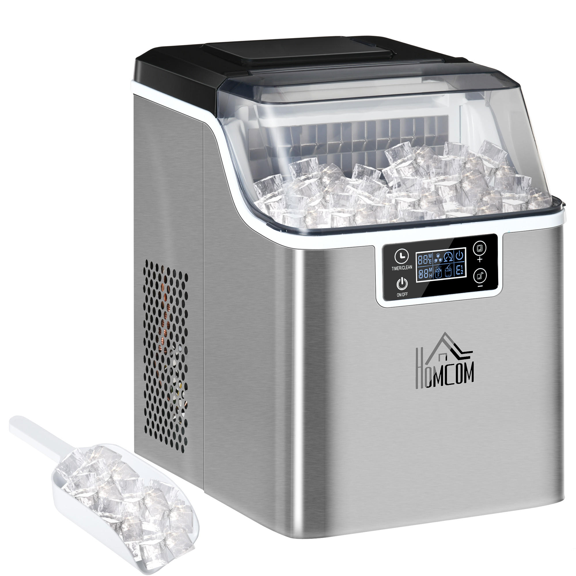 EISWÜRFELMASCHINE DE-07964 20 kg/24h, Timer & Selbstreinigung Silber - Silberfarben, Metall (25.2/37.1/36cm) - ComfortXL
