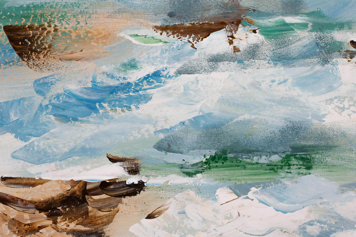 ACRYLBILD HANDGEMALT 60/60 cm - Blau/Beige, Holz/Textil (60/60cm) - KUNSTLOFT