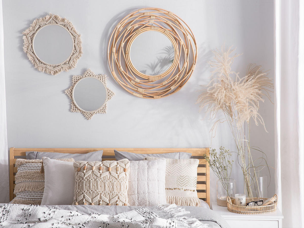 WANDSPIEGEL Rattan natürlich 75 cm Burgis - Beige/Naturfarben, Naturmaterialen (75/75/3cm) - Beliani