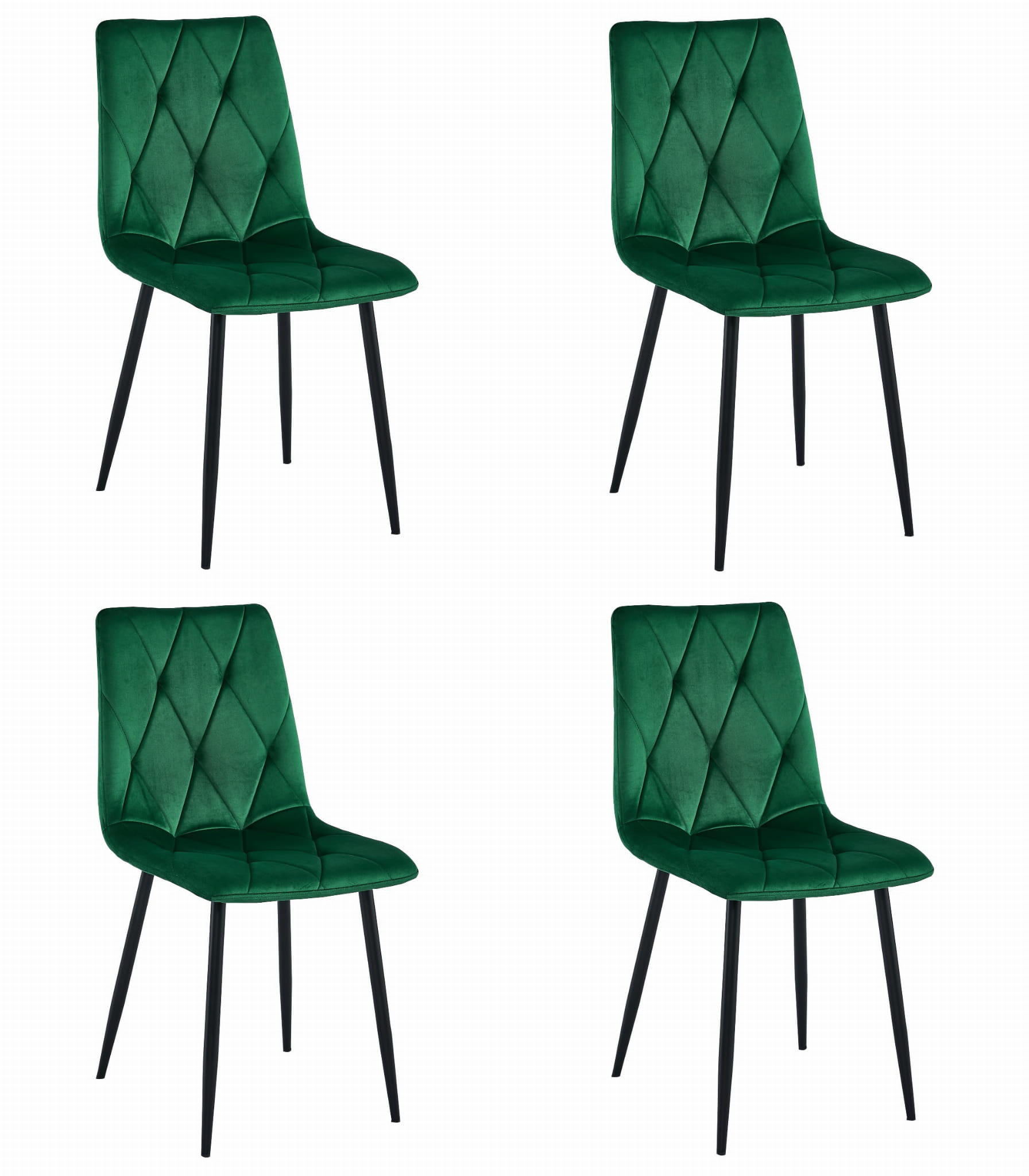 ESSZIMMERSTUHL 4-er Set TYRA dunkelgrüner Sitz, schwarze Beine - Dunkelgrün/Schwarz, Textil (44.5/87/54.5cm) - Valora