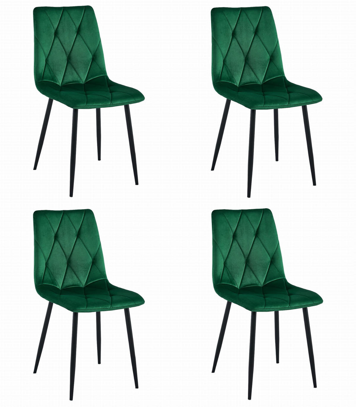 ESSZIMMERSTUHL 4-er Set TYRA dunkelgrüner Sitz, schwarze Beine - Dunkelgrün/Schwarz, Textil (44.5/87/54.5cm) - Valora