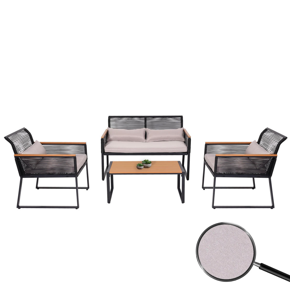 GARTEN-GARNITUR Schwarz, Braun, Hellgrau - Hellgrau/Schwarz, Metall - MCW