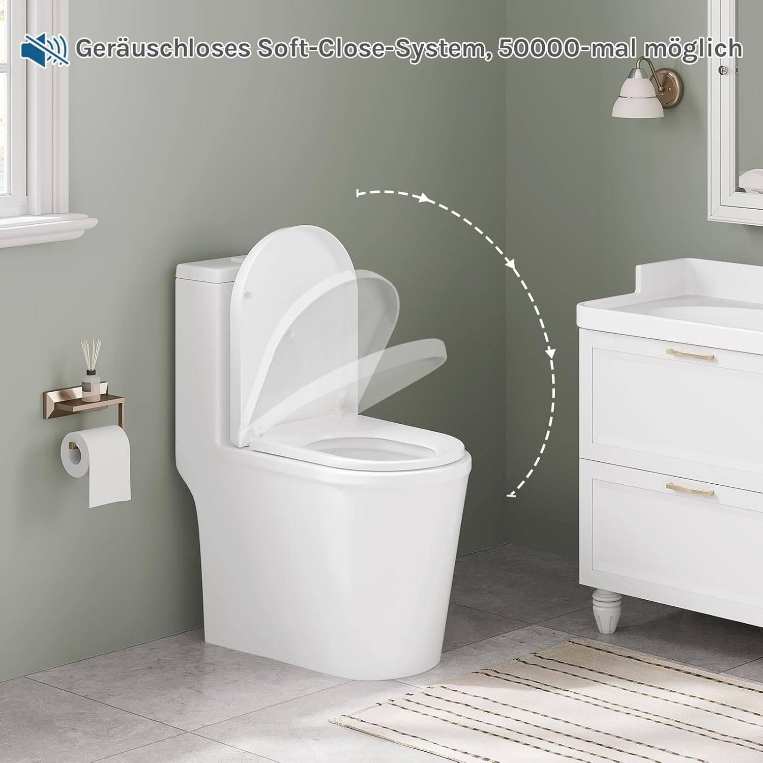 WC SITZ, Fast Fix/Schnellbefestigung, Antibakteriell D-Form - Weiß, Kunststoff (36/4/47cm) - Woltu
