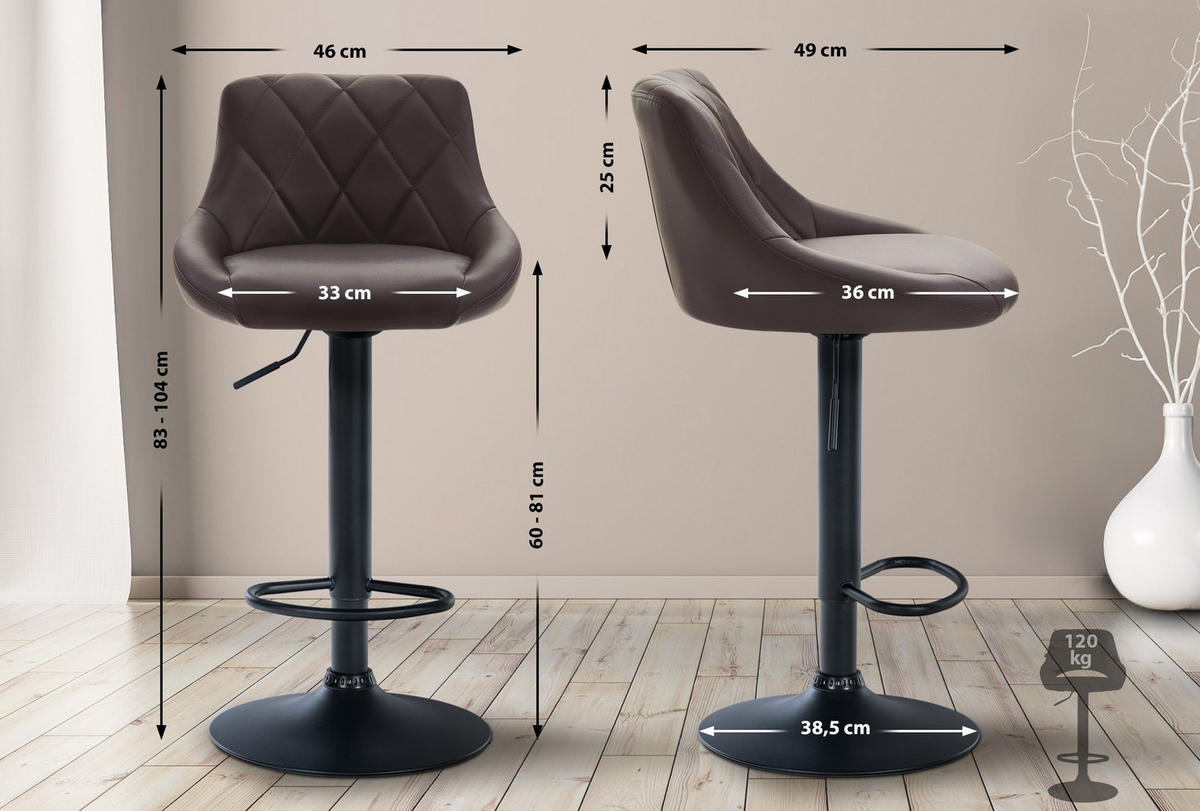 BARHOCKER Lederlook braun - Schwarz/Braun, Textil/Metall (46/83/49cm) - CLP