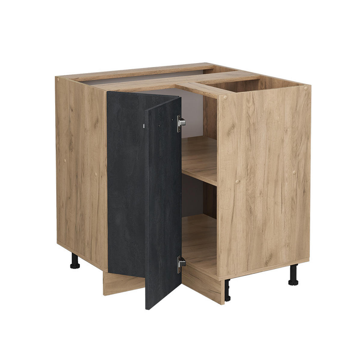 ECKUNTERSCHRANK R-Line Schwarz Beton 75.6 cm AP Eiche - Eiche Wotan/Schwarz, Holzwerkstoff (75.6/81.6/60cm) - Vicco