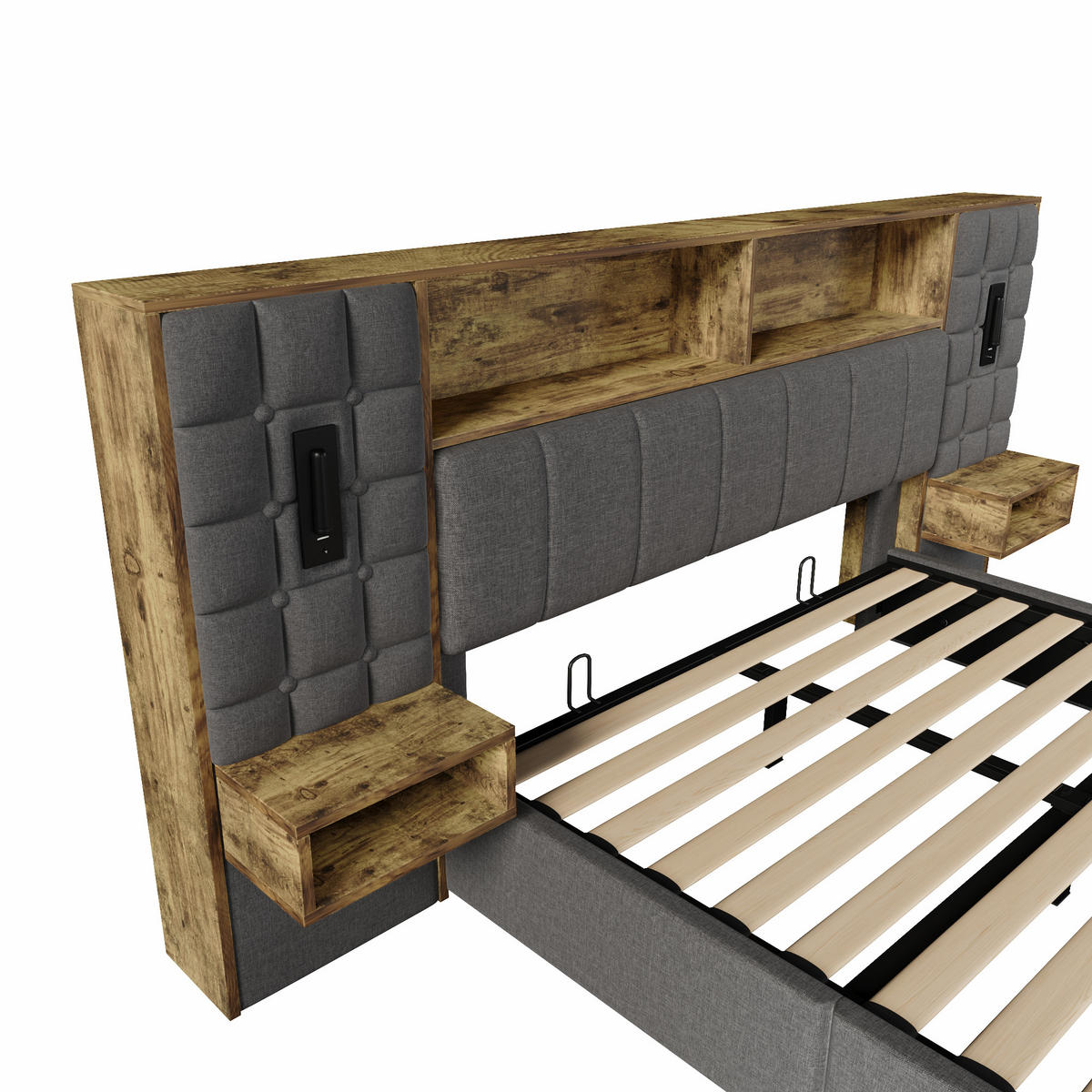 POLSTERBETT 160/200 cm in Grau mit Bettkasten, LED, USB und Type-C Leinen Design - Grau, Holzwerkstoff/Textil (160/200cm) - STILVORA