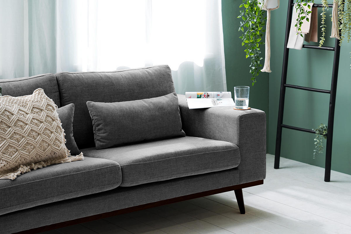 2-SITZER SOFA - Dunkelgrau/Buchefarben, Buchenholz/Textil (197/81/88cm) - home24