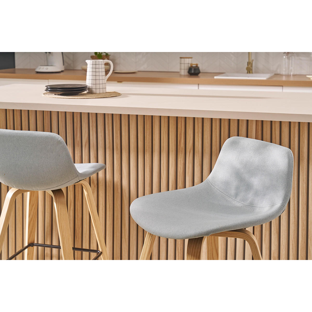 BARHOCKER Hellgrauer Stoff H65 cm 2er-Set NONIE - Hellgrau, Textil (50/85.5/49cm) - Miliboo