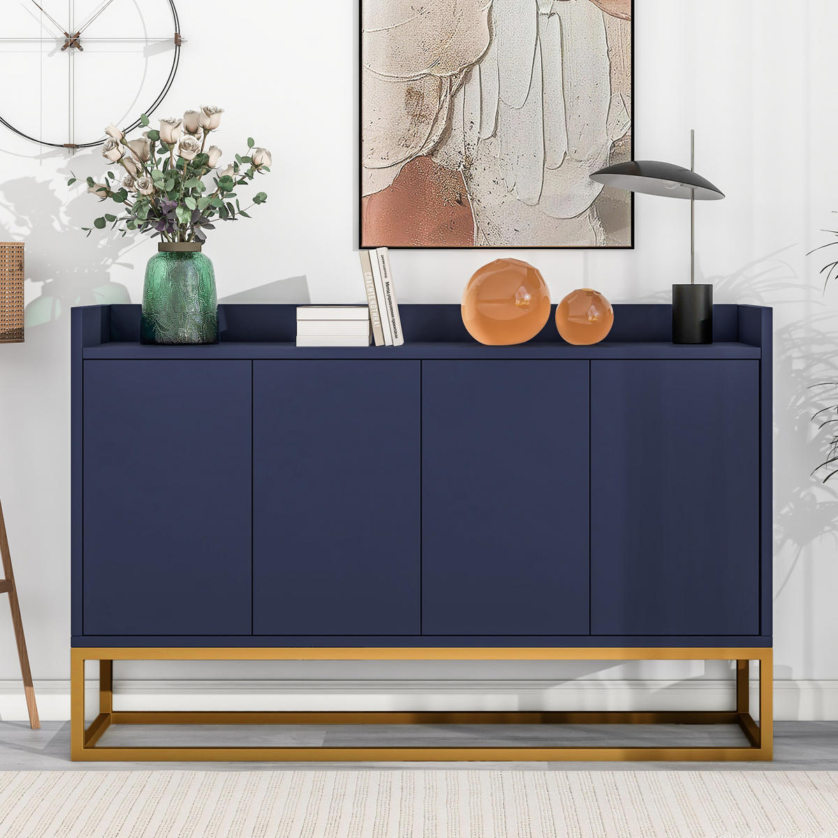 SIDEBOARD 120/30/80 cm in Marineblau, grifflos mit 4 Türen - Dunkelblau, Holzwerkstoff (120/80/30cm) - BEAOK
