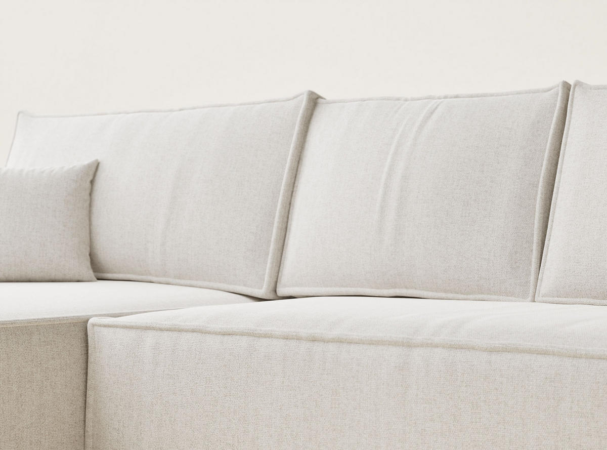 ECKSOFA Maze Hellbeige Webstoff - Links Seite - Creme/Schwarz, Holz/Holzwerkstoff (185/294cm) - Maison de Reve