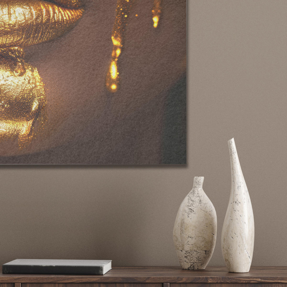 AKUSTIKBILD Frau - Gold - Luxus - Porträt Wanddeko 70x50 cm - Goldfarben, Kunststoff (70/50/0.9cm) - MuchoWow